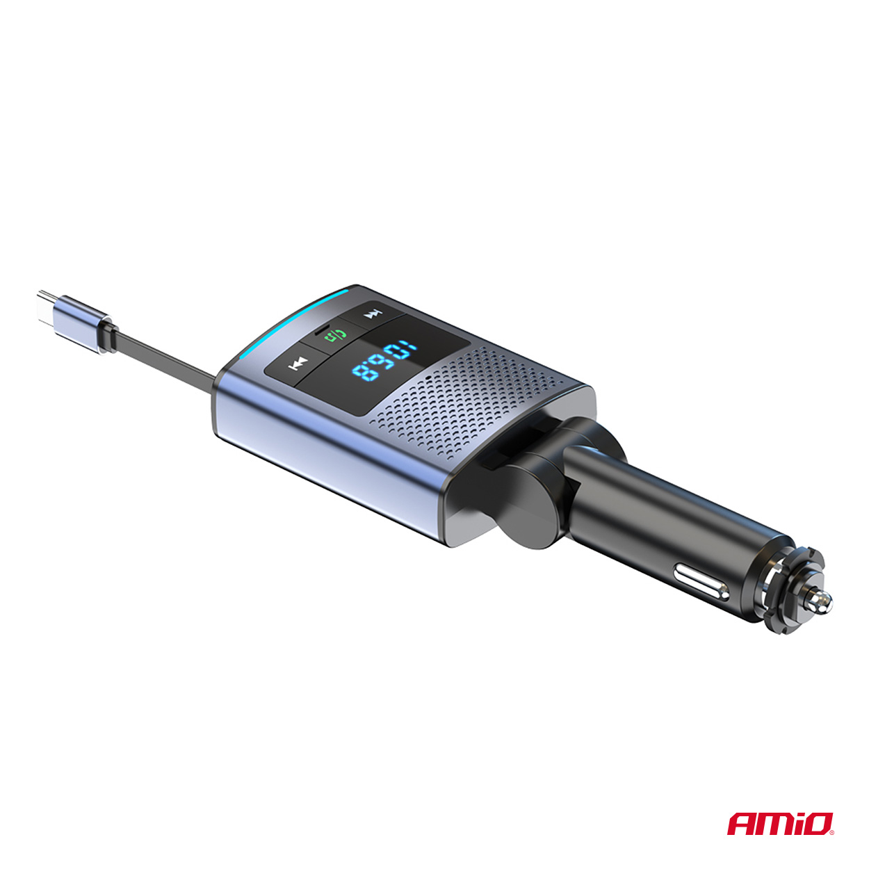 AMIO - Fm Transmitter Αυτοκινήτου 12/24V Με 1XUSB Type-a, 1XUSB Type-c Και Ενσωματωμένο Καλώδιο Φόρτισης Type-c - 1 Τεμ. (04656/AM) - Thumbnail 5