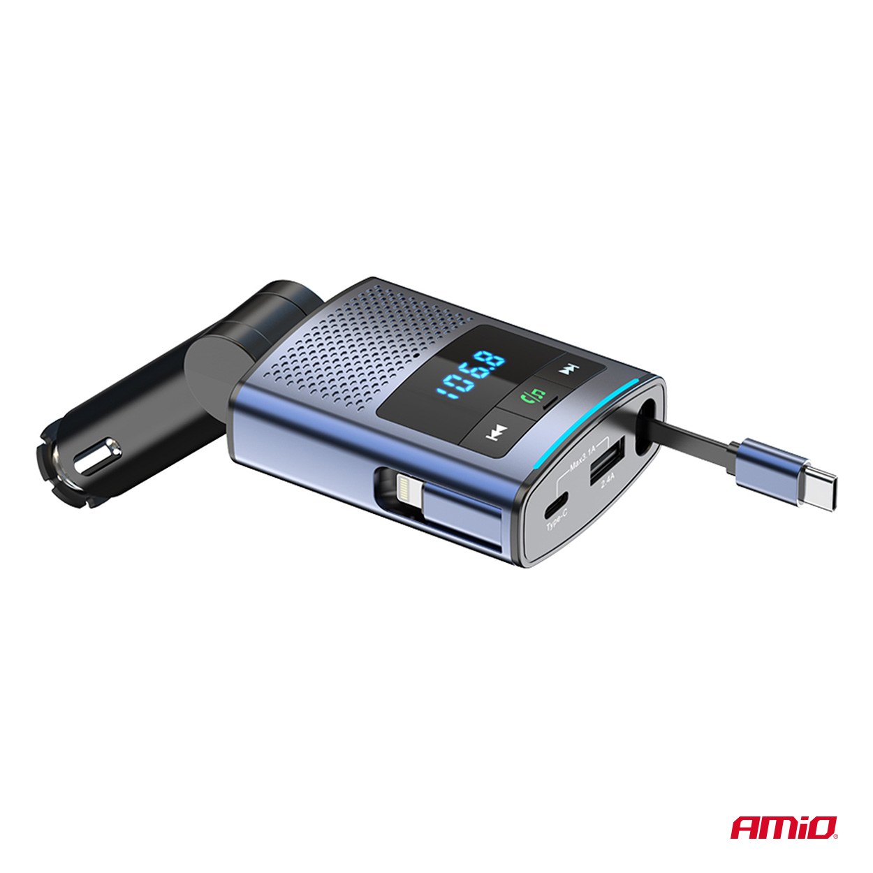 AMIO - Fm Transmitter Αυτοκινήτου 12/24V Με 1XUSB Type-a, 1XUSB Type-c Και Ενσωματωμένο Καλώδιο Φόρτισης Type-c - 1 Τεμ. (04656/AM) - Thumbnail 7