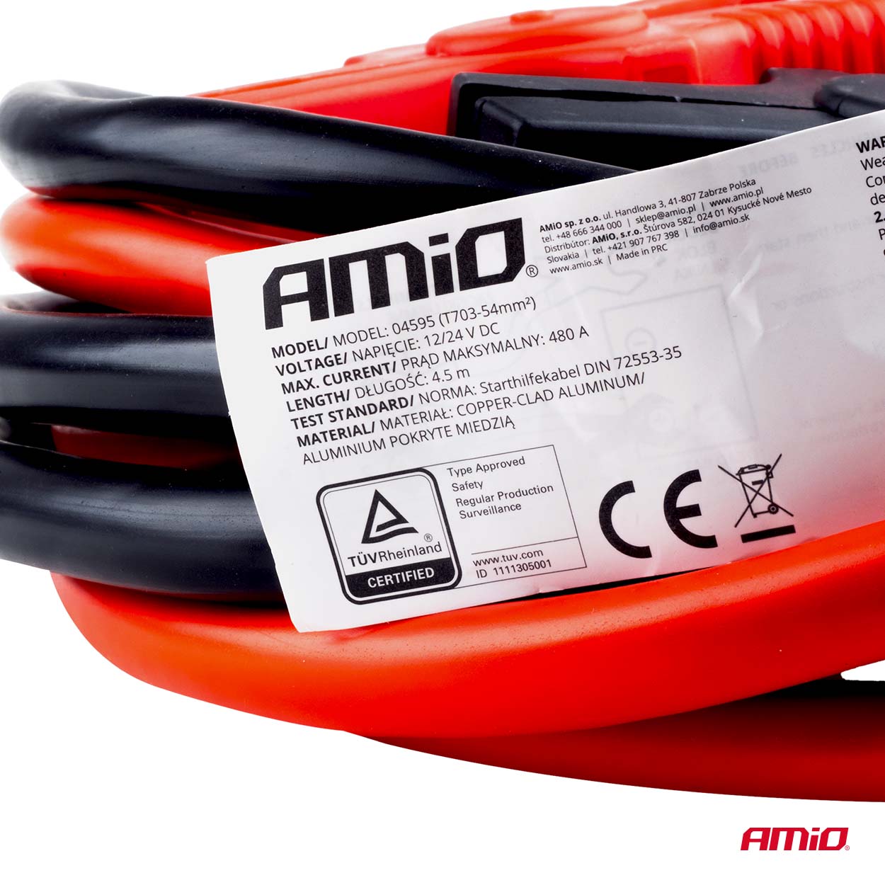 AMIO - Καλώδια Φόρτισης Μπαταρίας (ρευματοδότες) Τάση Λειτουργίας 12-24V Ένταση Ρεύματος 480A Μήκος 4,5M Με Πιστοποίηση Tuv Για Επιβατικά Αυτοκίνητα Και Φορτηγά - 1 Σετ (04595/AM) - Thumbnail 4
