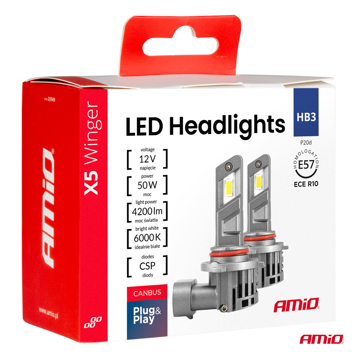 AMIO - Λάμπες LED HB3 Τύπου Series X5 Winger Τάση Λειτουργίας 12V Απόδοσης 50W Can-bus Για Επιβατικά Αυτοκίνητα - 2 Τεμ. (03948/AM) - Thumbnail 6