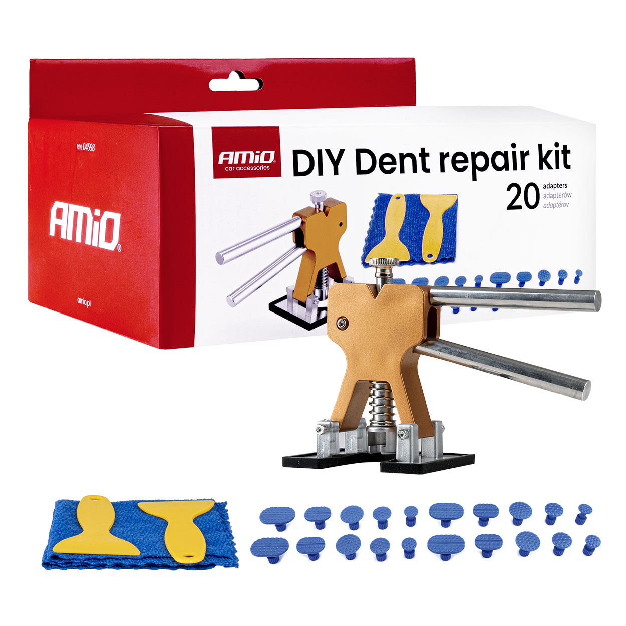 Amio - Kit Επισκευής Λαμαρίνας από Λακούβες (Αμάξωμα Οχήματος) DIY Dent Repair Kit με 20 Αντάπτορες για Επιβατικά Αυτοκίνητα - 1 σετ (04598/AM)