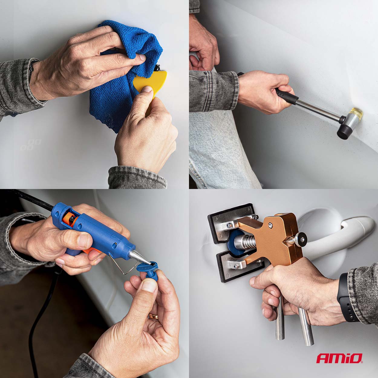 AMIO - Kit Επισκευής Λαμαρίνας Από Λακούβες (αμάξωμα Οχήματος) Diy Dent+ding Repair Kit Μεγάλο Σε Σάκο Για Επιβατικά Αυτοκίνητα - 1 Σετ (04600/AM) - Thumbnail 12