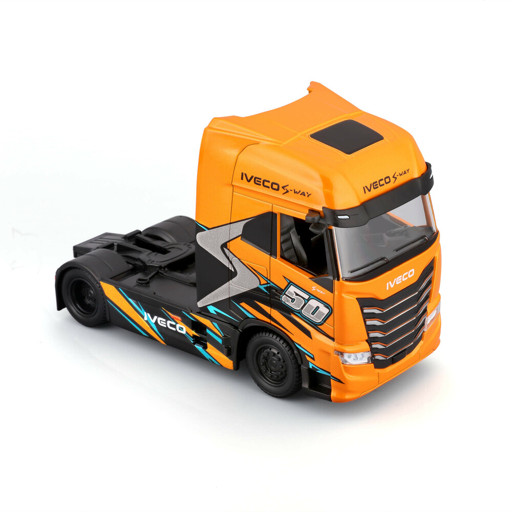 LAMPA - Μινιατούρα Νταλίκα Iveco S-way 1:43 Σε Πορτοκαλί/μαύρο Χρώμα Burago - 1 Τεμ. (L.BU32208) - Thumbnail 2