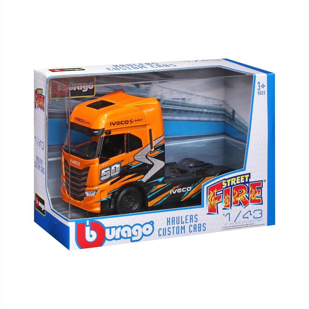 LAMPA - Μινιατούρα Νταλίκα Iveco S-way 1:43 Σε Πορτοκαλί/μαύρο Χρώμα Burago - 1 Τεμ. (L.BU32208) - Thumbnail 6