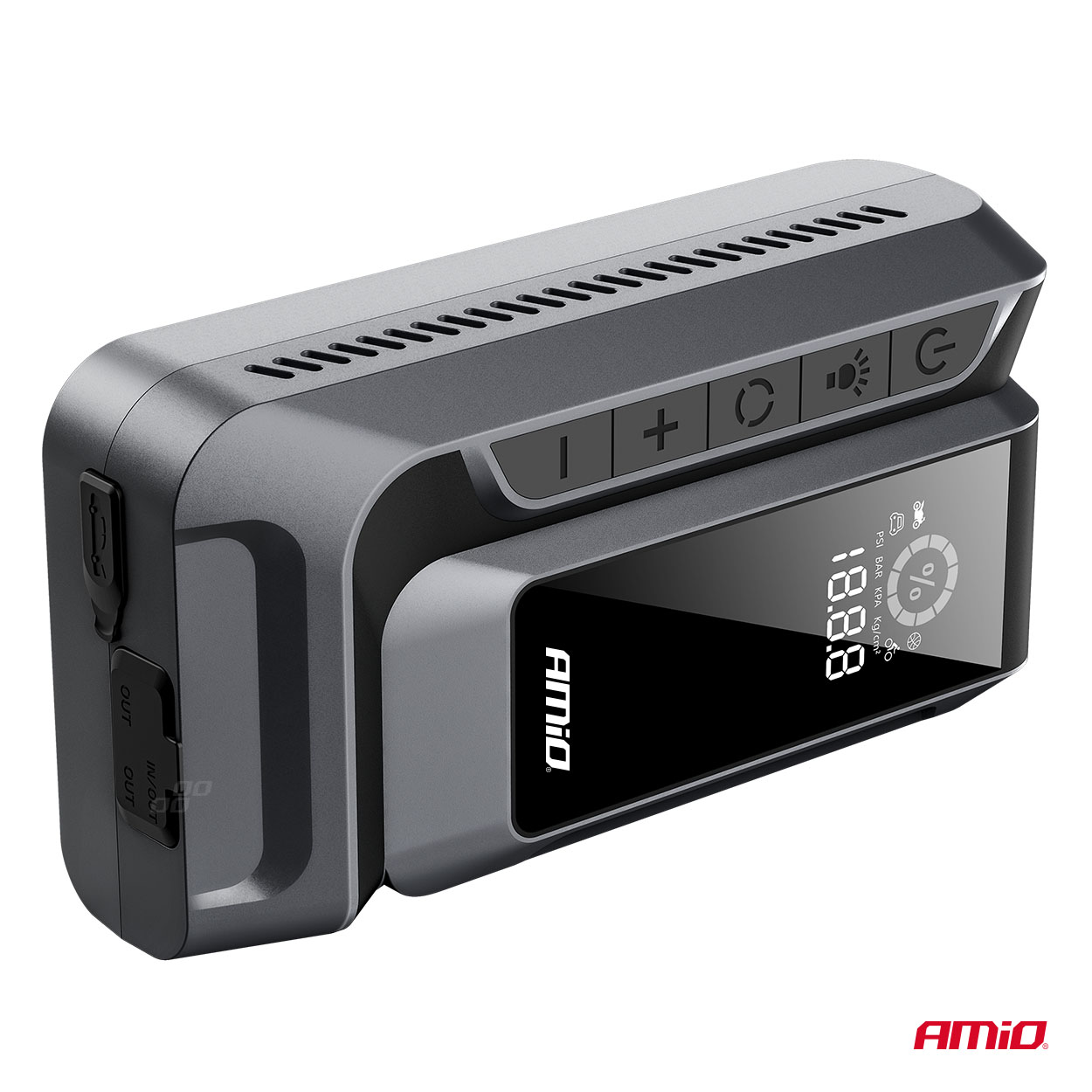AMIO - Φορητός Εκκινητής Μπαταρίας (jump Starter) 4 Σε 1 Με Ενσωματωμένο Κομπρεσέρ Αέρα, Powerbank Και Φακό LED Τάση Λειτουργίας 12V Με Χωρητικότητα 12AH Και Μέγιστο Ρεύμα Εκκίνησης 1600A Για Επιβατικά Αυτοκίνητα - 1 Τεμ. (04677/AM) - Thumbnail 4