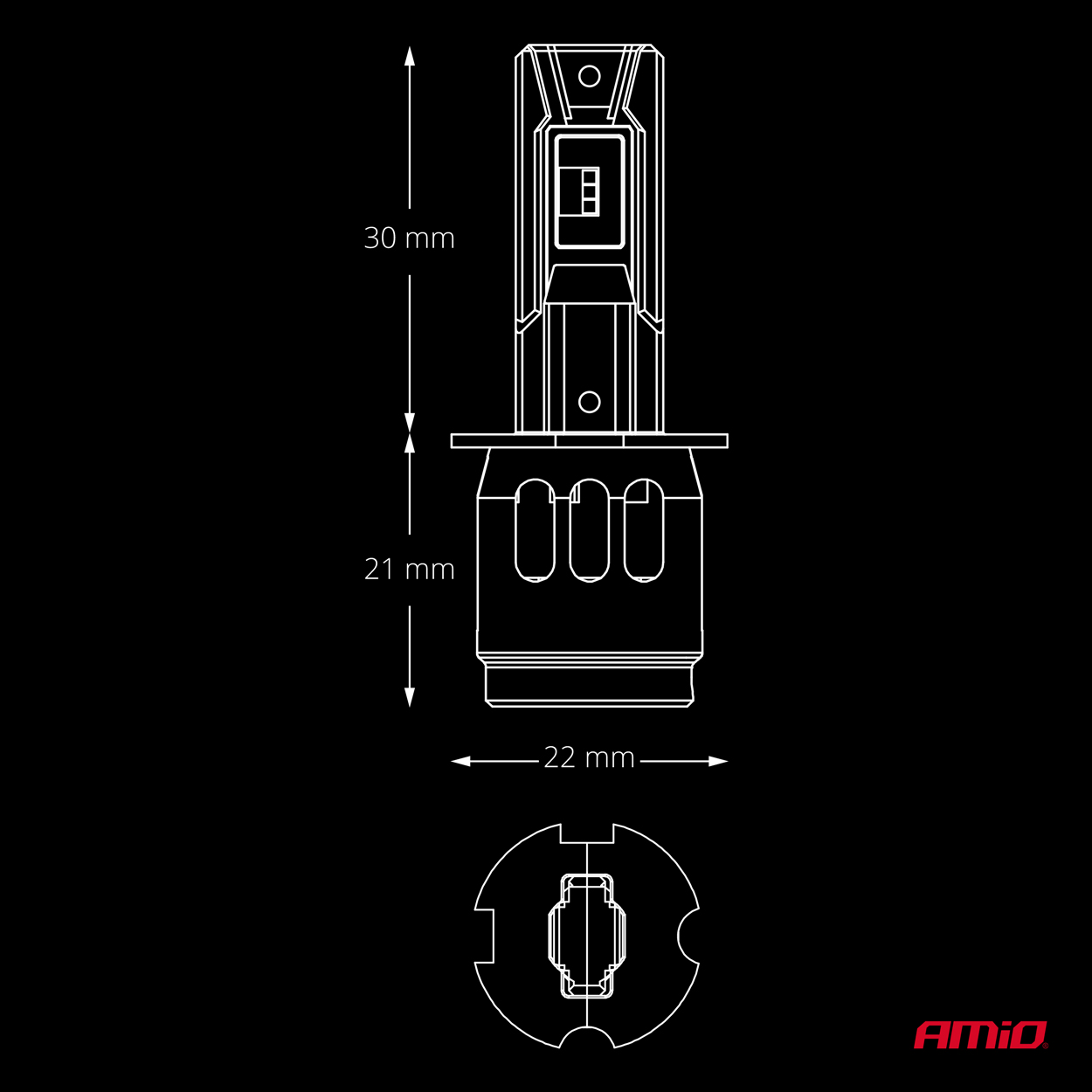 AMIO - Λάμπες LED F26 Pro Series H3 12/24V 68W 2900-3550LM 6.000K Full Can-bus Plug&play - 2 Τεμ. (04870/AM) - Thumbnail 5