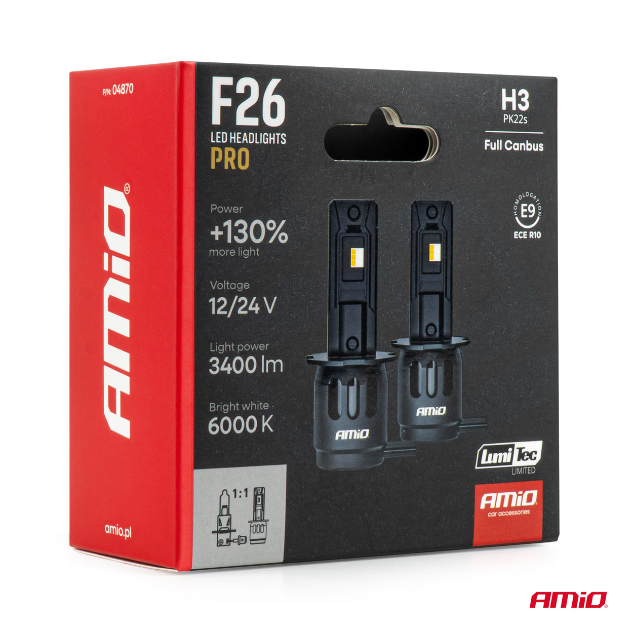 AMIO - Λάμπες LED F26 Pro Series H3 12/24V 68W 2900-3550LM 6.000K Full Can-bus Plug&play - 2 Τεμ. (04870/AM) - Thumbnail 7