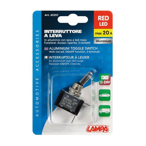 Διακοπτης Αεροπορικου Τυπου 2 Θεσεων 12,2MM 12V 20A Με LED Κοκκινο - Thumbnail 2