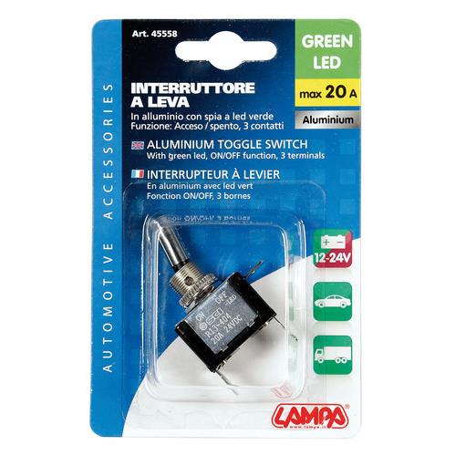 Διακοπτης Αεροπορικου Τυπου 2 Θεσεων 12,2MM 12V 20A Με LED Πρασινο - Thumbnail 2