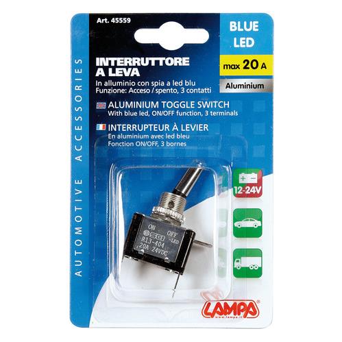 Διακοπτης Αεροπορικου Τυπου 2 Θεσεων 12,2MM 12V 20A Με LED Μπλε - Thumbnail 2