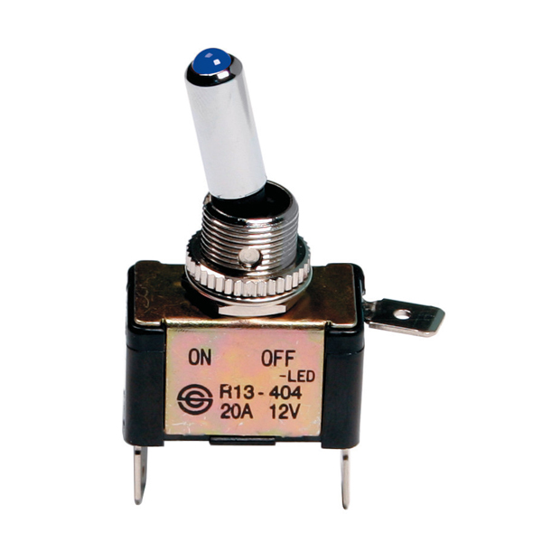 Διακοπτης Αεροπορικου Τυπου 2 Θεσεων 12,2MM 12V 20A Με LED Μπλε