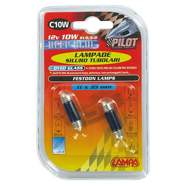 Λαμπακια Πλαφονιερας C10W 12V 10W SV8,5-8 (11X35MM) Blue Dyed-glass Blister - 2 Τεμ. - Thumbnail 4