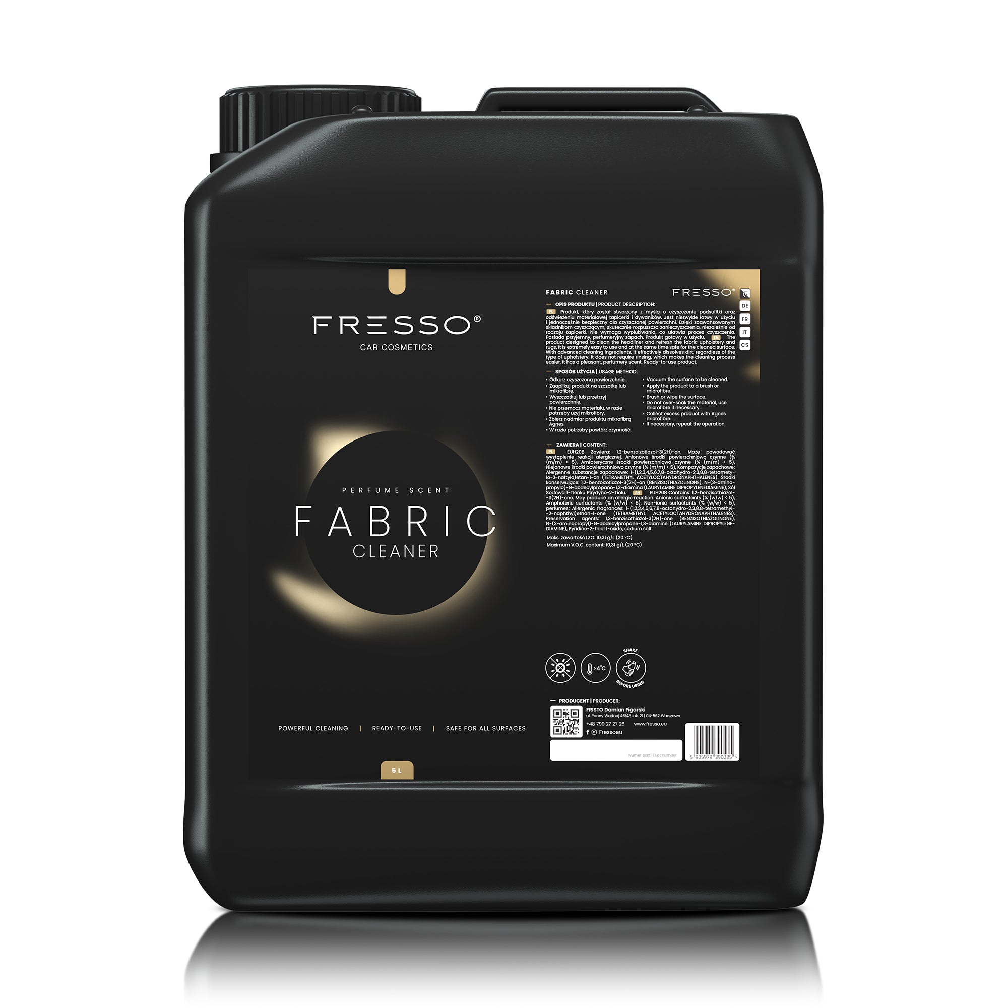 Fresso - Καθαριστικό Υφασμάτων και Ταπετσαρίας Fabric Cleaner 5 L για Καθίσματα, Οροφή και Μοκέτες χωρίς Ξέβγαλμα - 1 Τεμ. (390235/FRE)