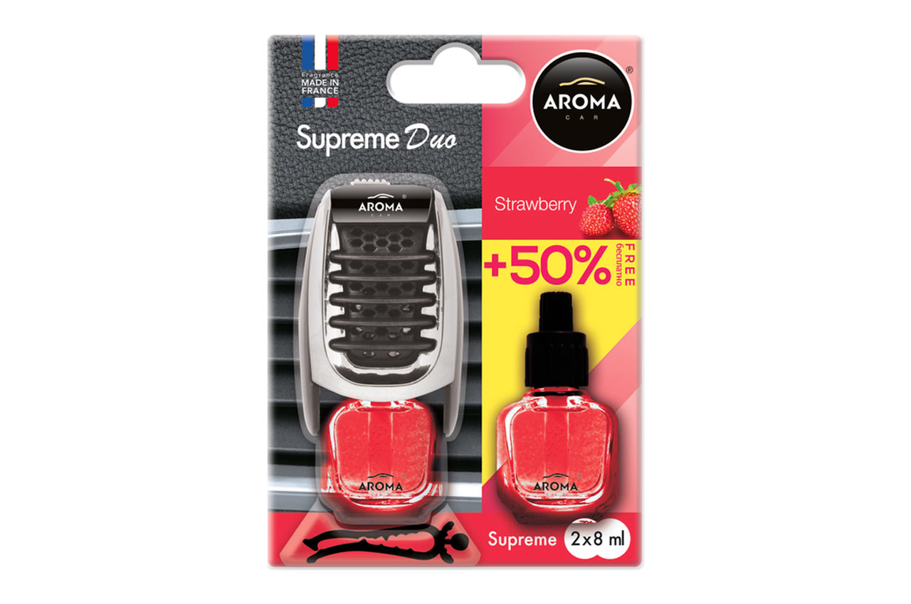 AMiO - Αρωματικό Αεραγωγού Αυτοκινήτου Aroma Supreme Duo Strawberry Αεραγωγού με Ρύθμιση Έντασης (+50% Περιεχόμενο) - 1 Τεμ. (A92254/AM)