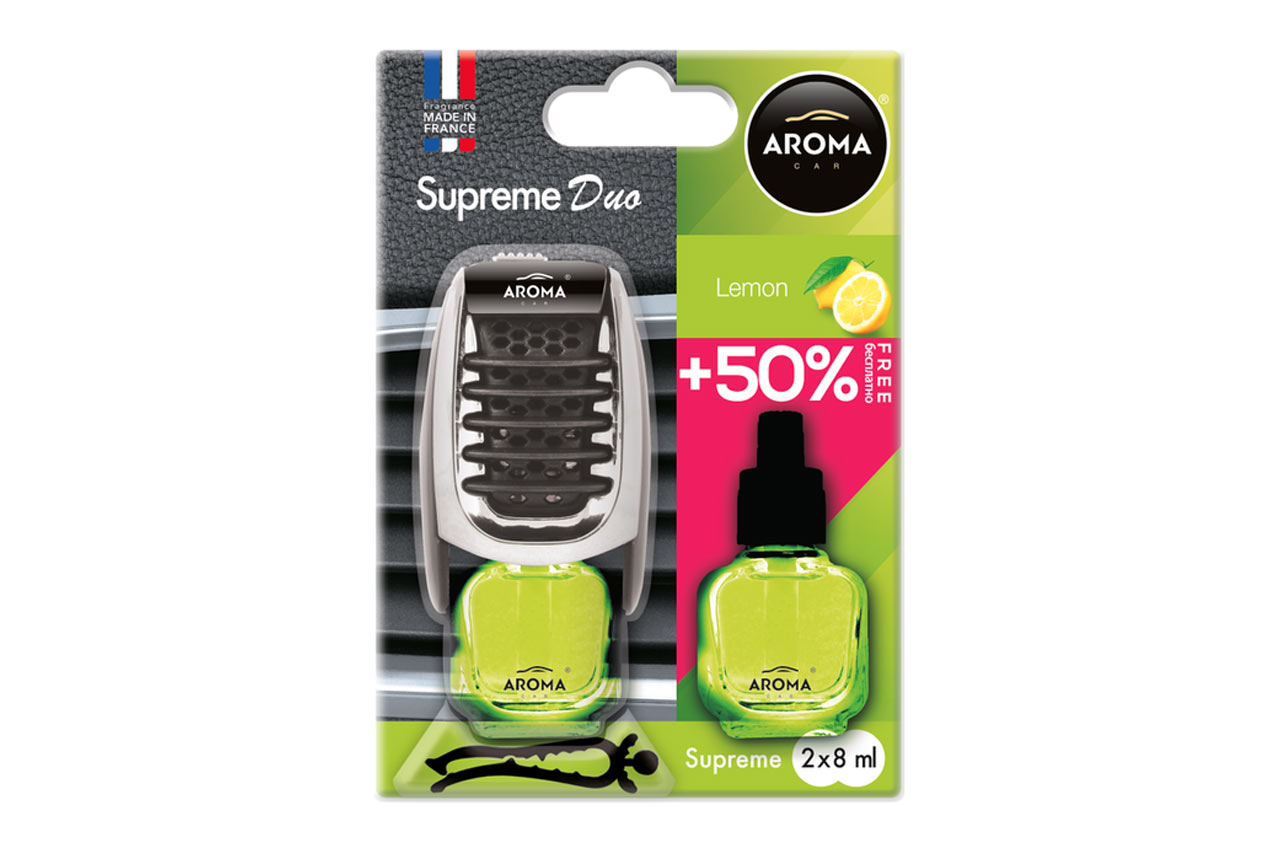 AMiO - Αρωματικό Αεραγωγού Αυτοκινήτου Aroma Supreme Duo Lemon Αεραγωγού με Ρύθμιση Έντασης (+50% Περιεχόμενο) - 1 Τεμ. (A92252/AM)