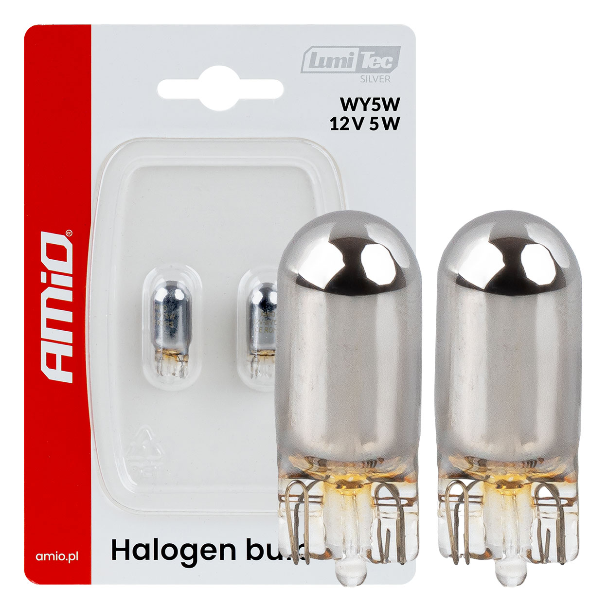 Amio – Λάμπες Αλογόνου WY5W W2.1x9.5d Καρφωτές 12V 5W Λευκό/Χρώμιο Lumitec για Φωτισμό Θέσης & Εσωτερικό – Σετ 2 Τεμ. (04628/AM)